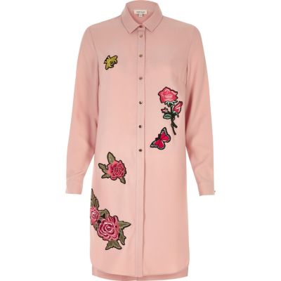 Pink rose badge longline shirt dress